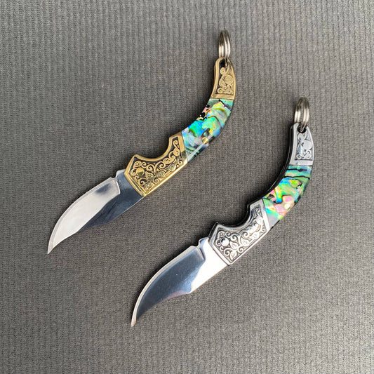 Shell Inlaid Mini Folding Knife Keychain