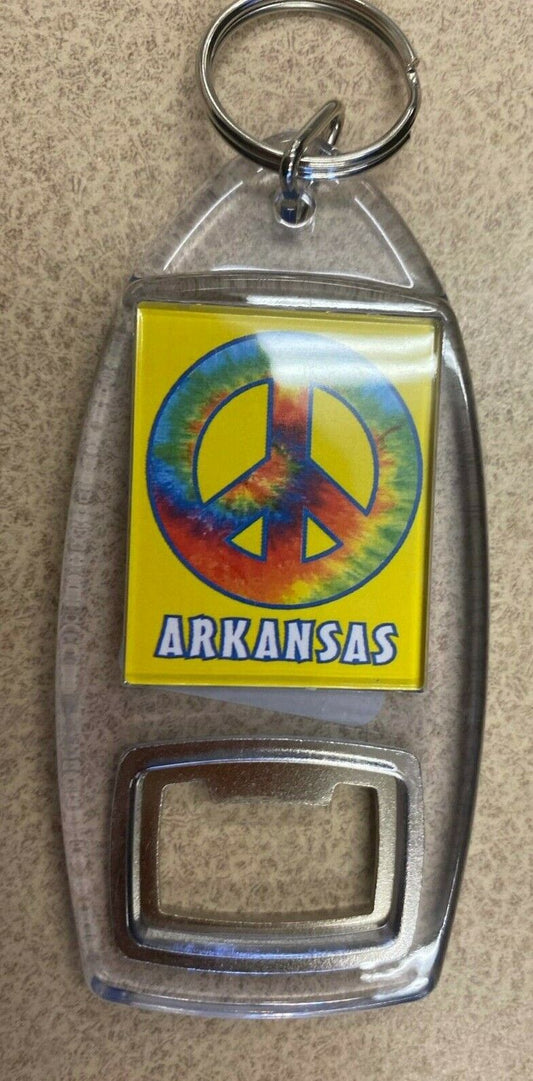 Arkansas Keychain Bottle Opener Groovy Hippie Style Tie Dyed Psychedelic FUN AR