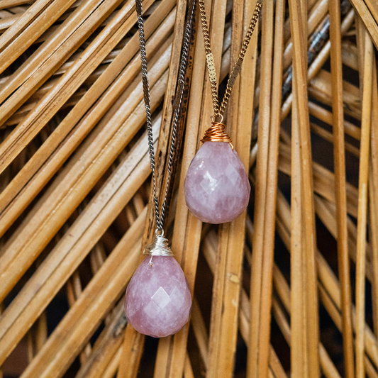 Zara Natural Stone Drop Necklace | Rose Quartz
