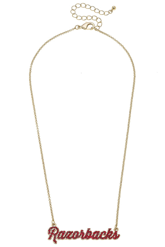 Arkansas Razorbacks Pave Autograph Enamel Necklace in Red