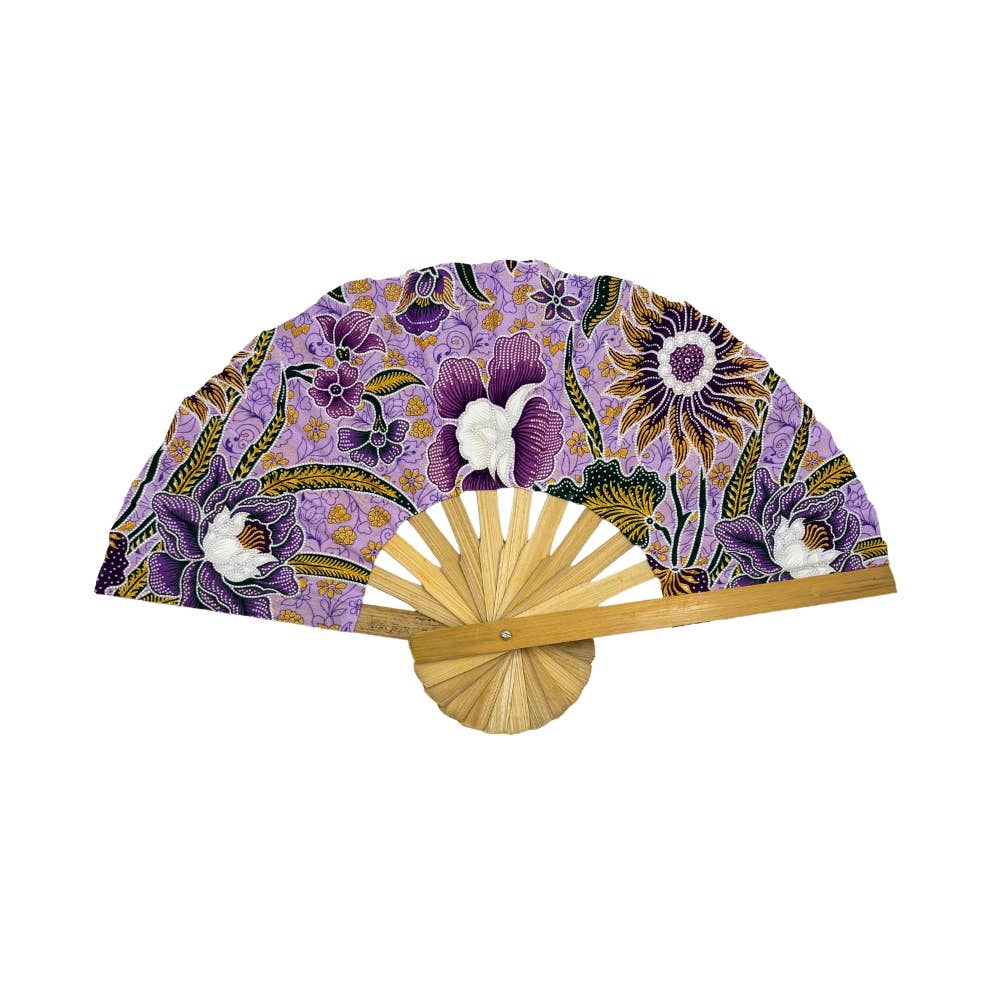 Floral Fabric Wooden Folding Fan - Assorted
