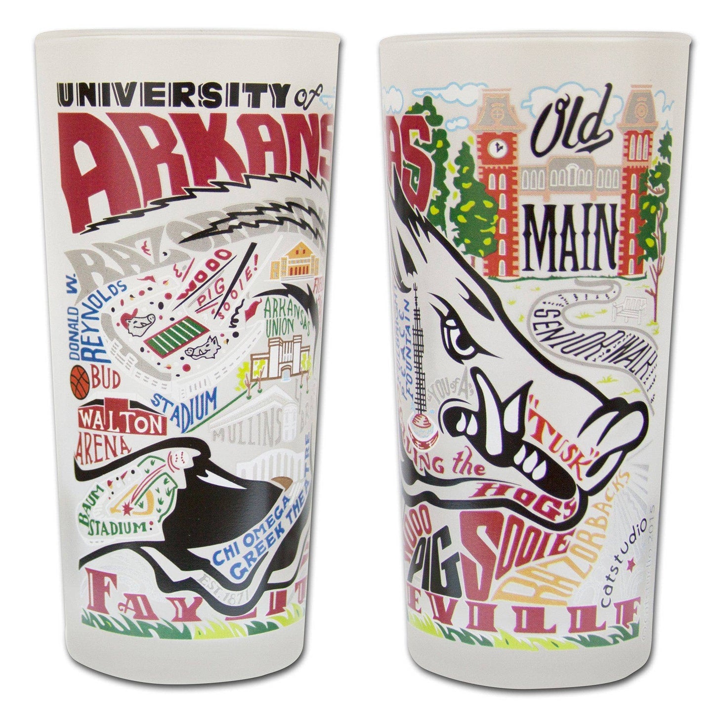 Arkansas, University of Collegiate Drinking Glass, Set of Two
