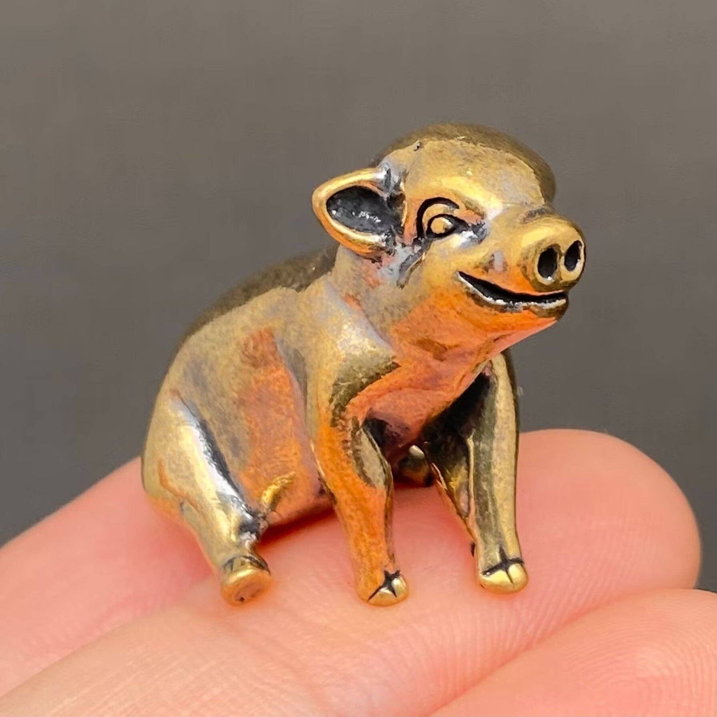 Sitting Brass Pig Figurine