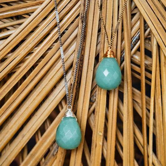 Zara Natural Stone Drop Necklace | Green Aventurine