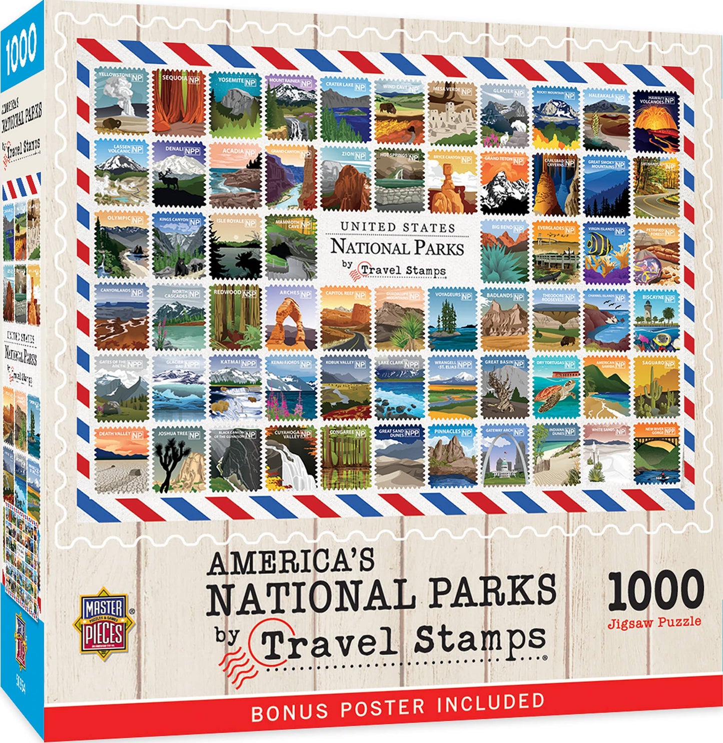National Parks Travel Stamps Puzzle | 1000 Pieces | Includes Hot Springs National Park
