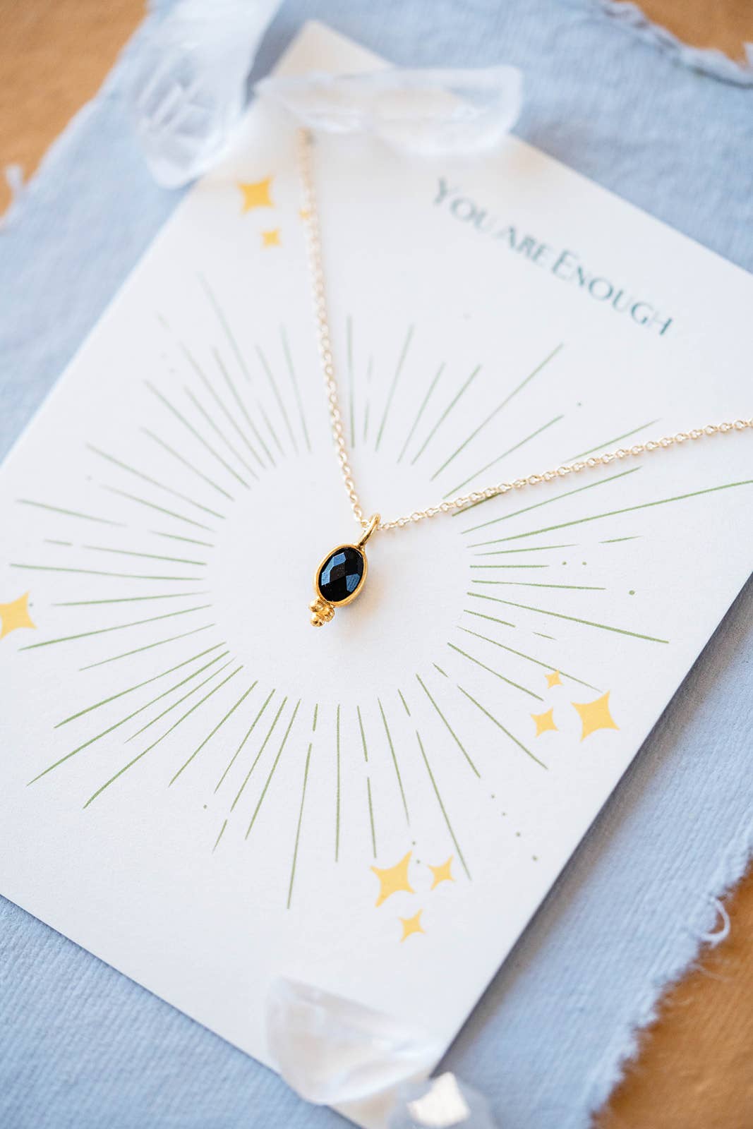 Tiny Gemstone Necklace on "YOU ARE" Card