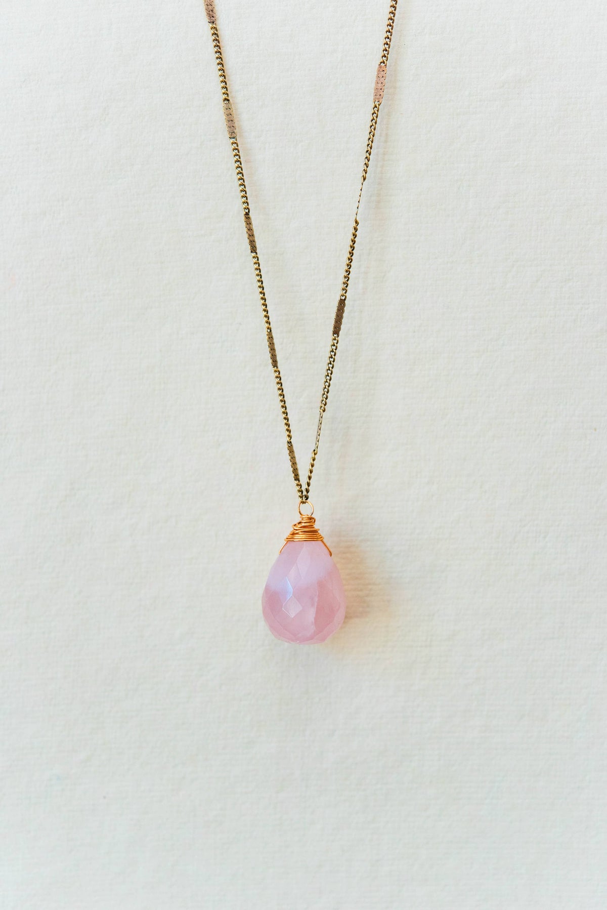 Zara Natural Stone Drop Necklace | Rose Quartz