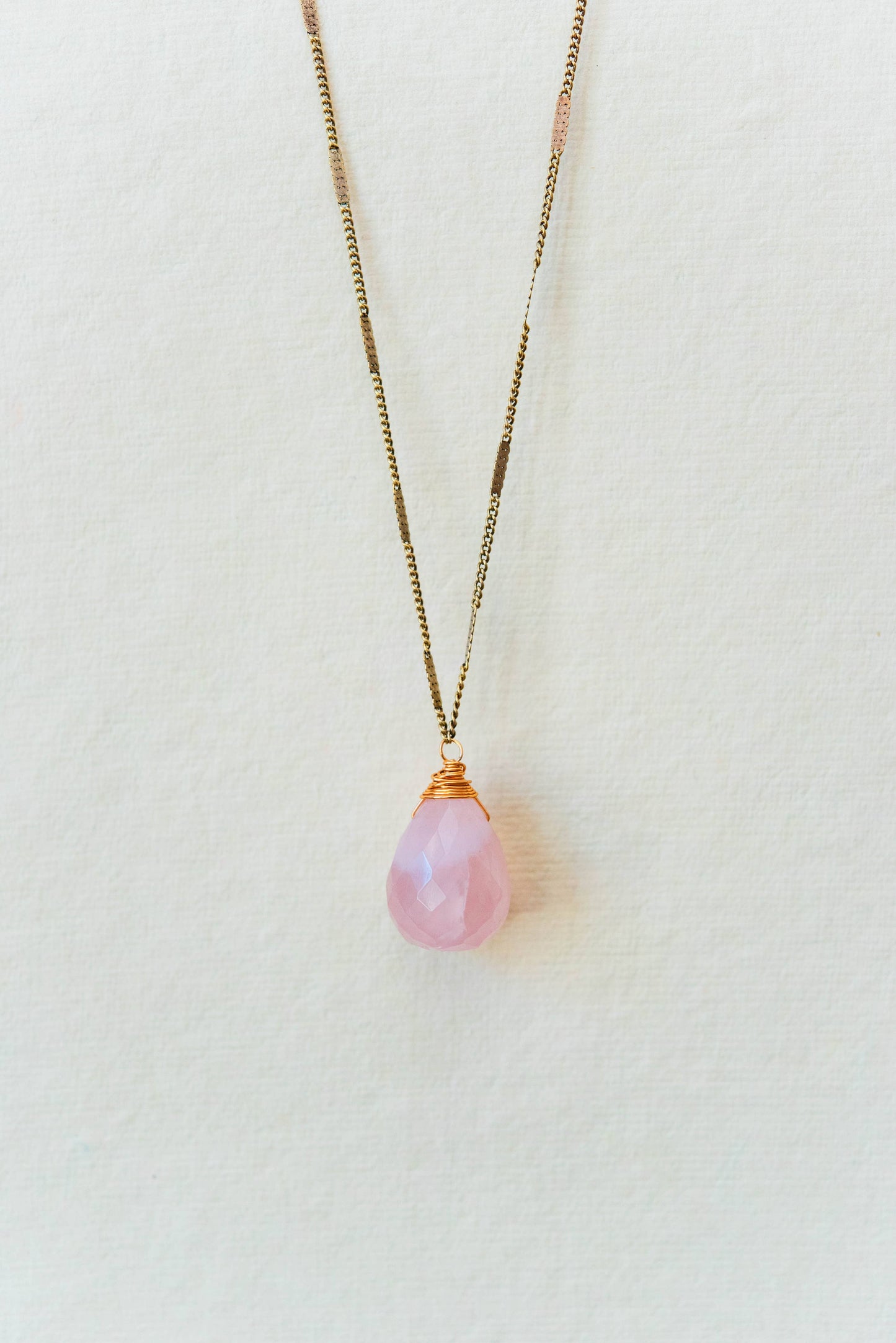 Zara Natural Stone Drop Necklace | Rose Quartz