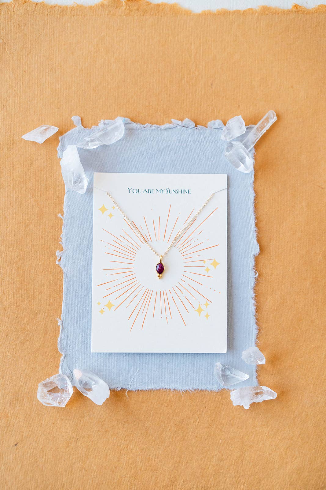 Tiny Gemstone Necklace on "YOU ARE" Card