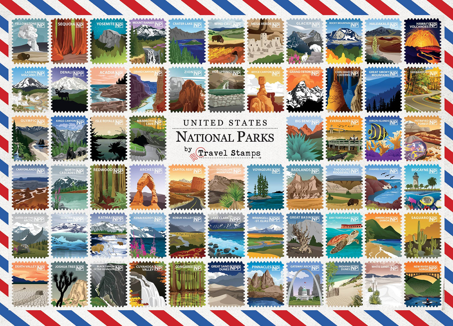 National Parks Travel Stamps Puzzle | 1000 Pieces | Includes Hot Springs National Park
