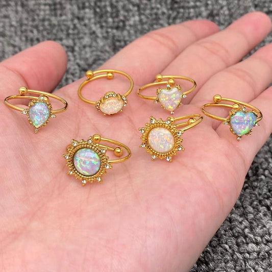 Lucky Opal 18K Gold Plated SS Adjustable Ring - FGS/CS