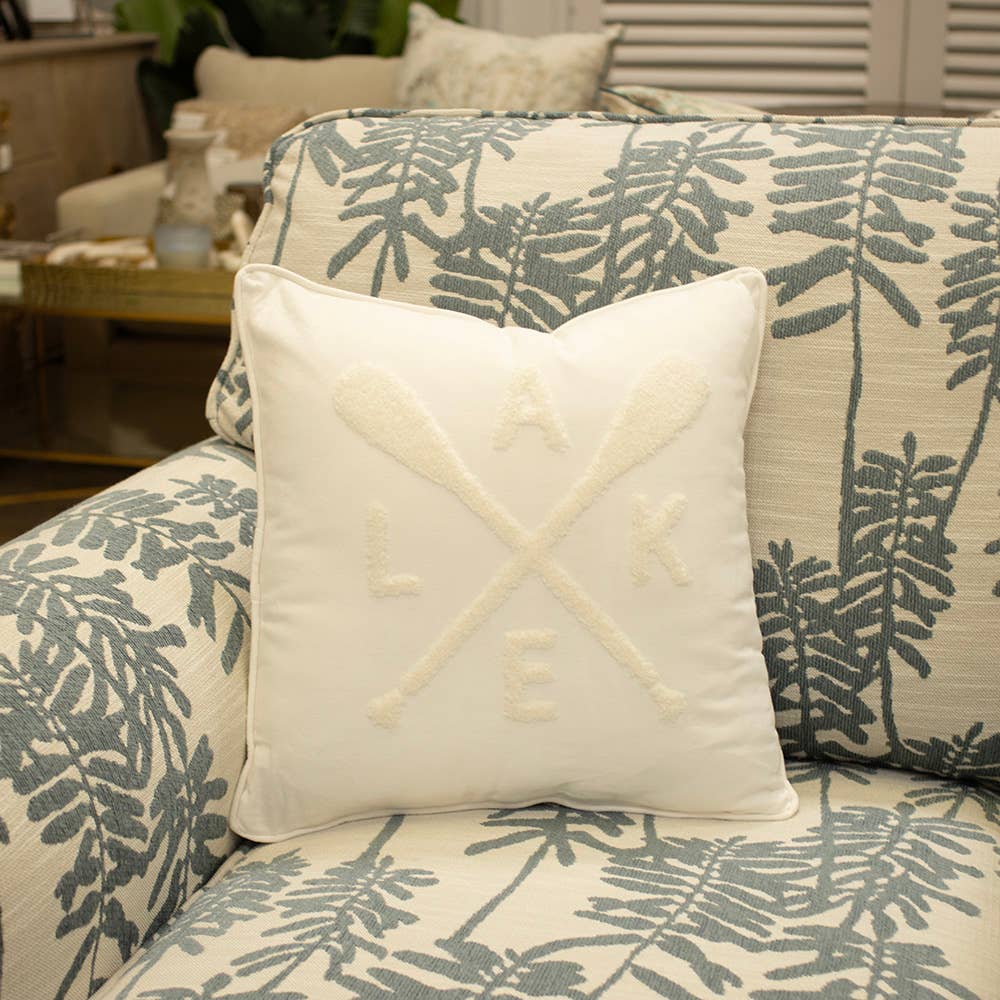 Lake Embroidered Pillow   Soft White   16x16