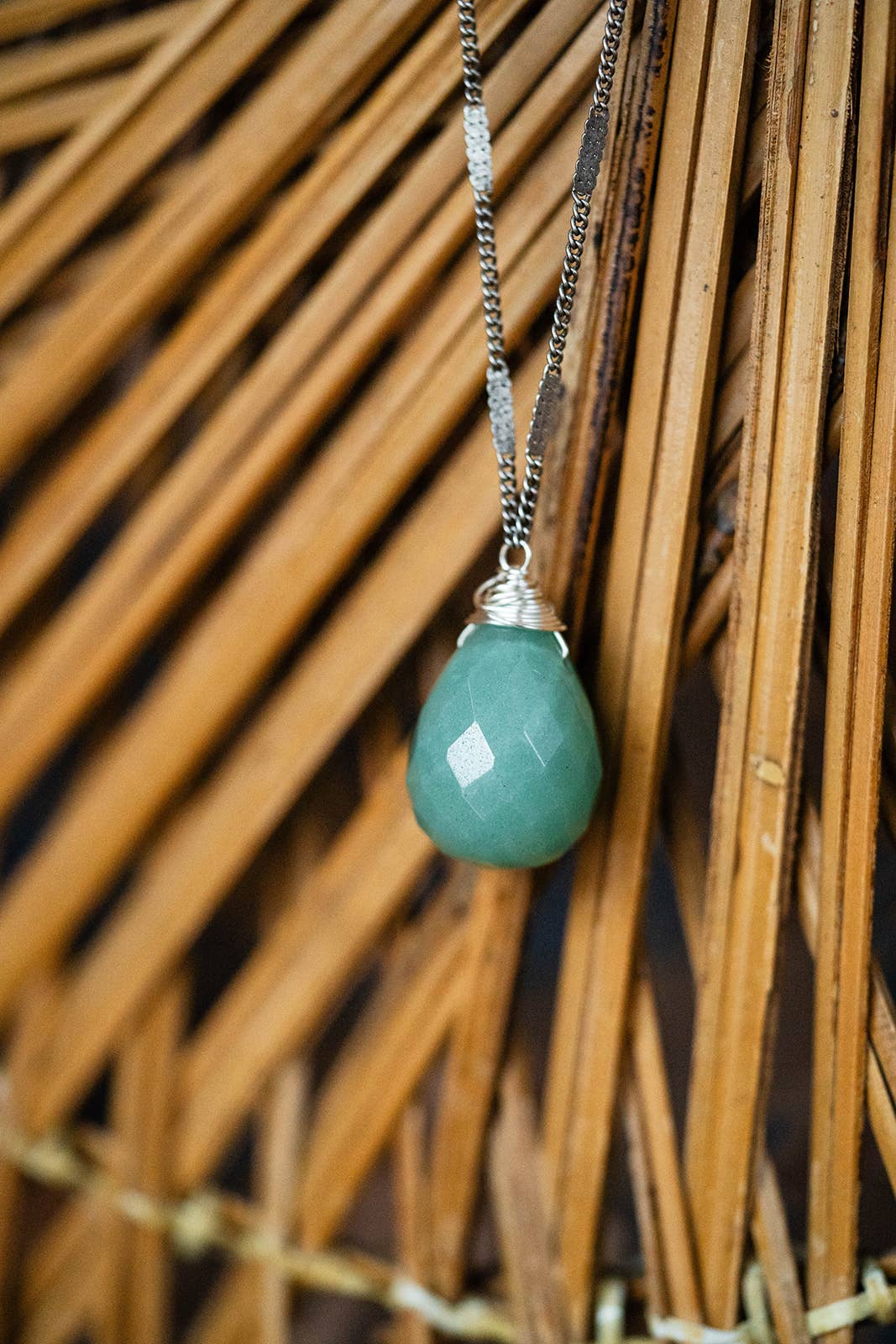Zara Natural Stone Drop Necklace | Green Aventurine