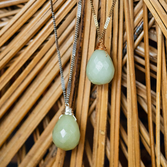 Zara Natural Stone Drop Necklace | New Jade