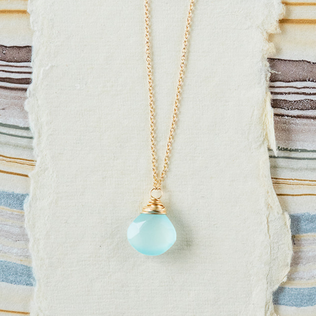 Pantone Necklace - Aqua Chalcedony Natural Stone Necklace