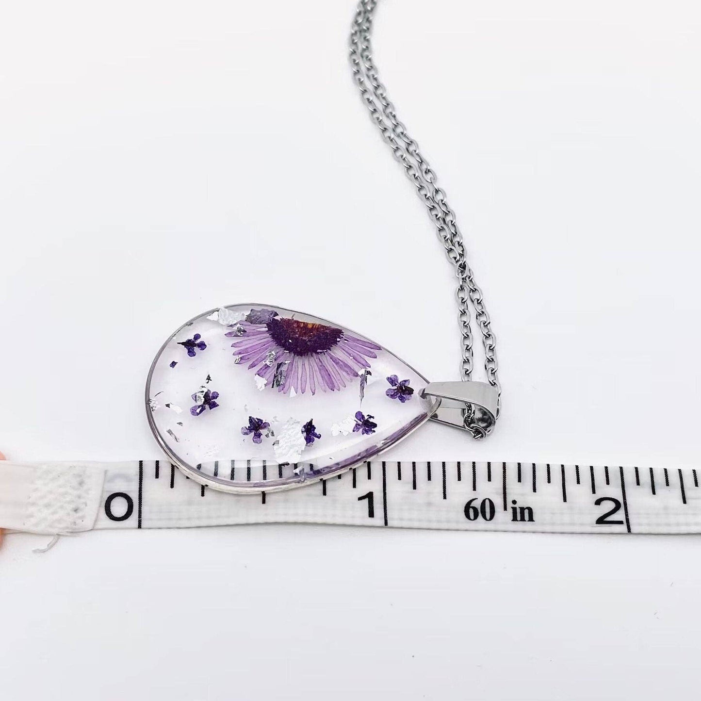 Purple Chrysanthemum Dried Flower Pendant Necklace - PDF