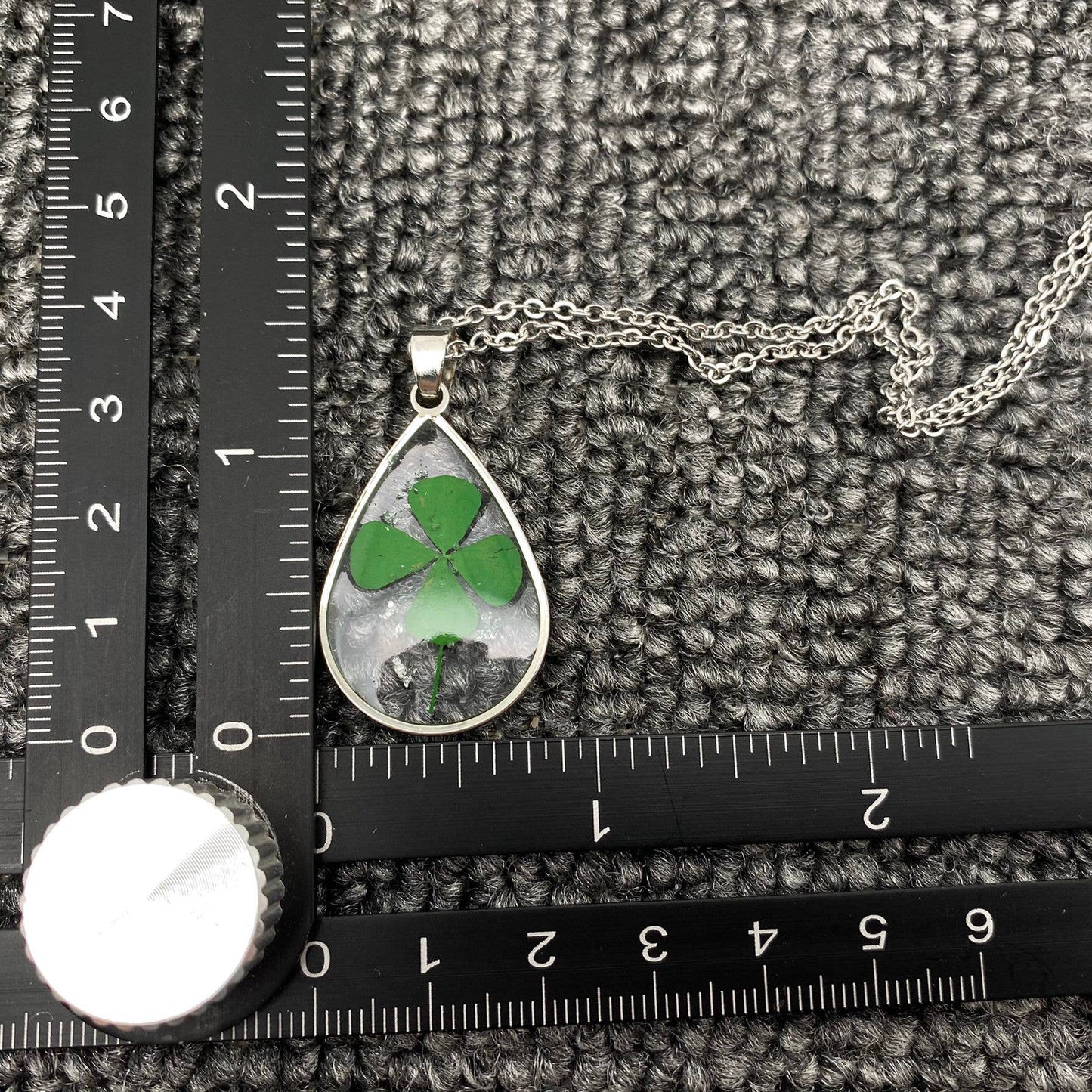 Four Leaf Clover Drop Charm Stainless Steel Necklace - PDF