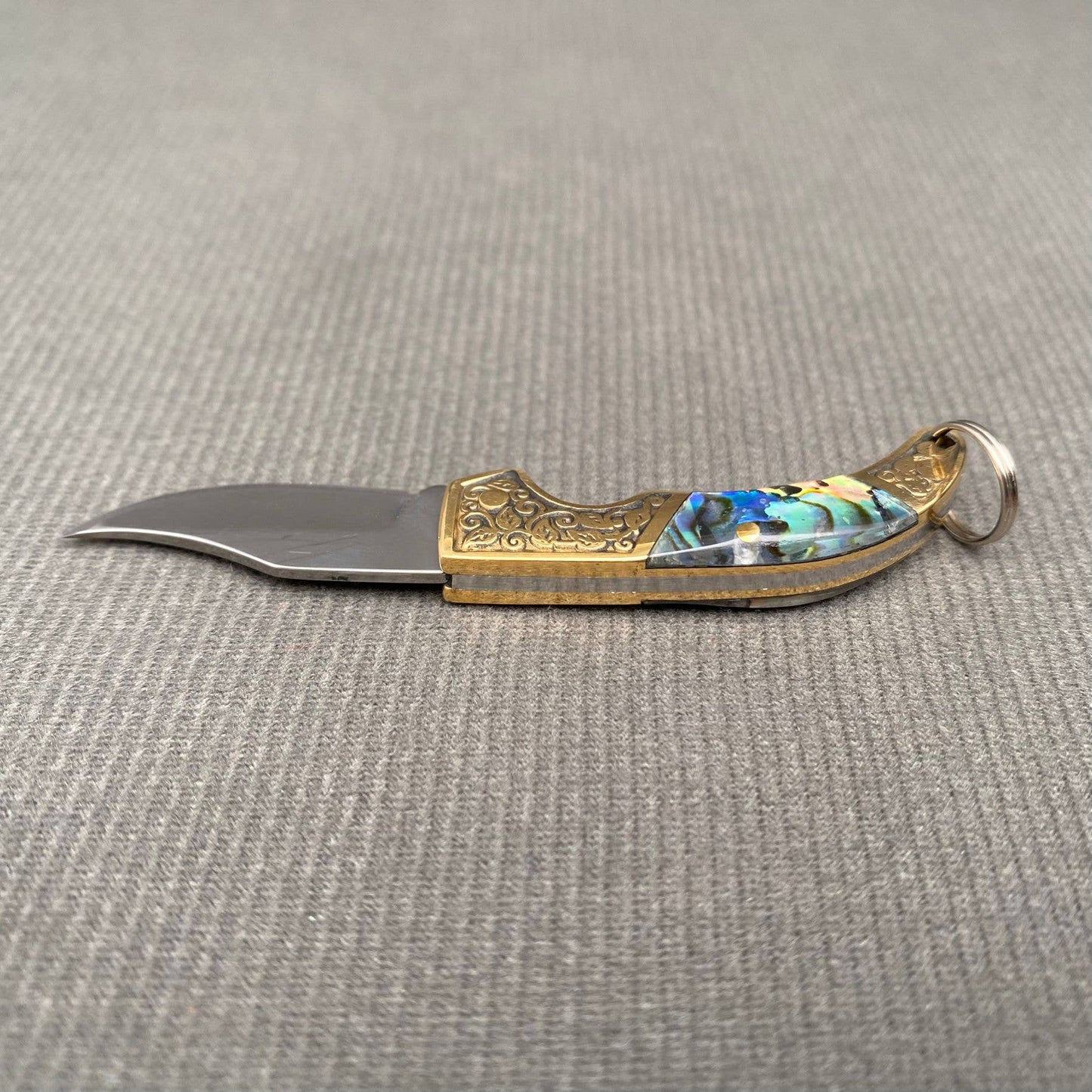 Shell Inlaid Mini Folding Knife Keychain