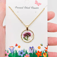 Dried Flowers Floral Irregular Round Pendant Necklace - PDF