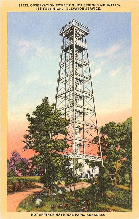 AR-26 Observation Tower, Hot Springs - Vintage Image, Postcard