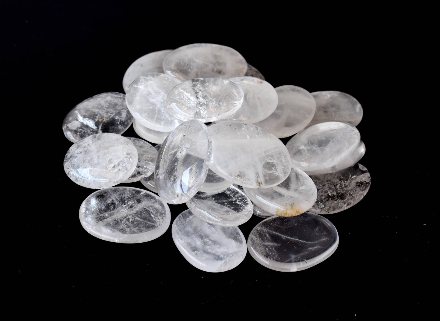 Lot of 20Pcs Clear Quartz Worry Stone(Thumb Indent Crystals)