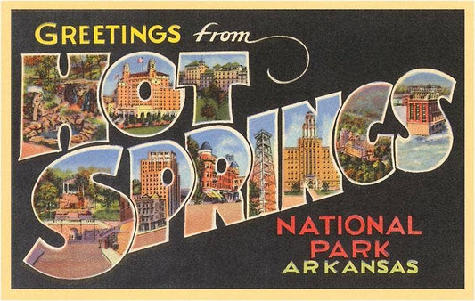 AR-54 Greetings from Hot Springs Black - Vintage Image, Magnet