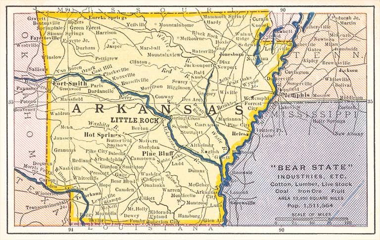 Map of Arkansas - Bear State - Vintage Image, Magnet