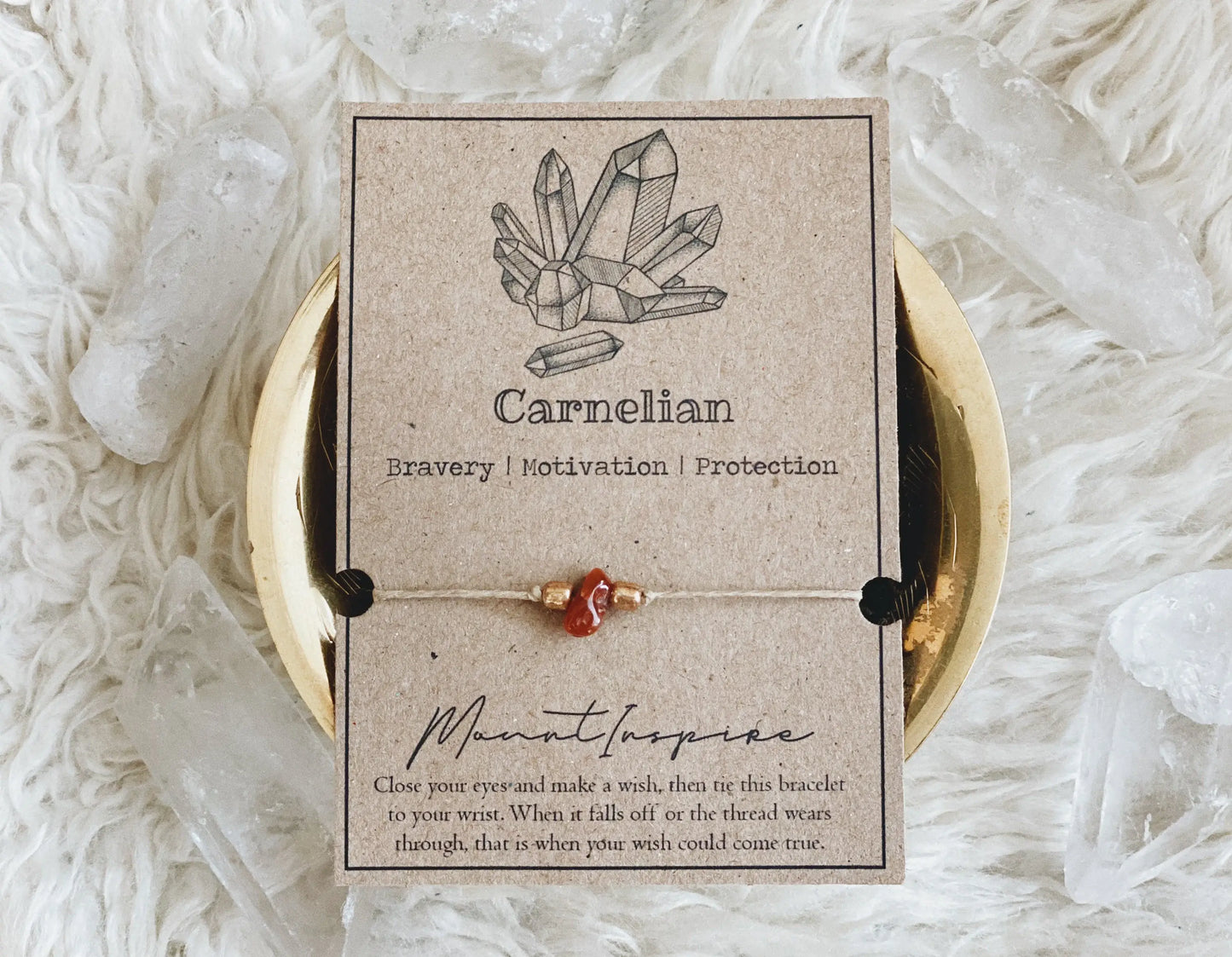 Carnelian Crystal Wish Bracelet with Hemp Cord & Gold Beads