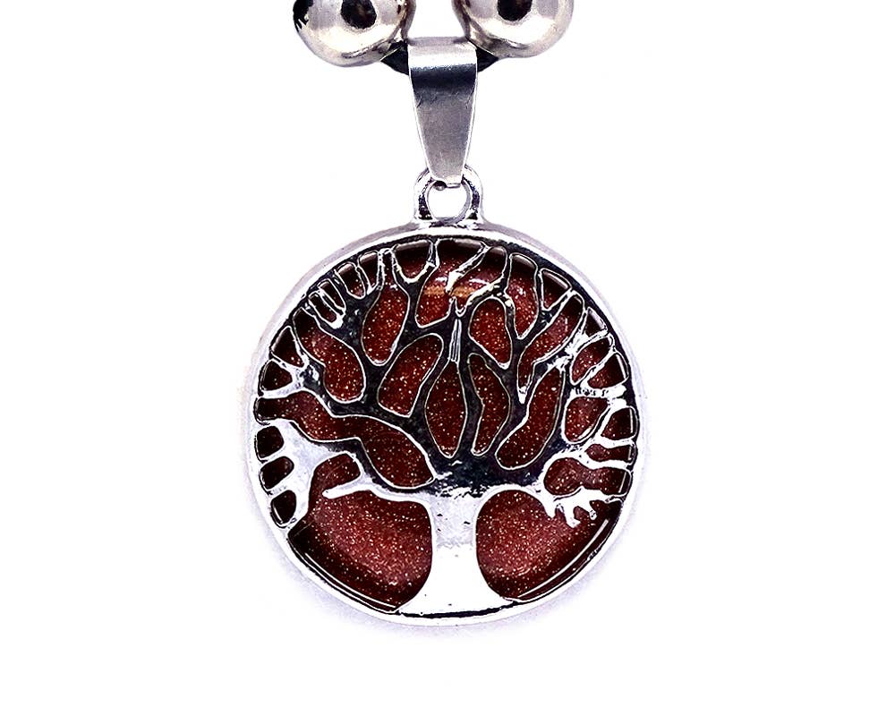 Round Metal Tree of Life Stone Pendant Adjustable Necklace