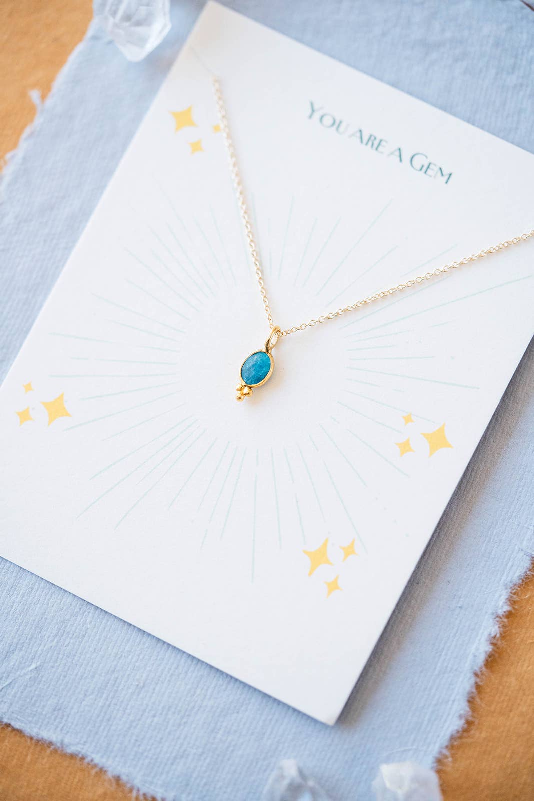 Tiny Gemstone Necklace on "YOU ARE" Card