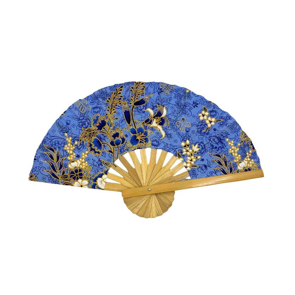 Floral Fabric Wooden Folding Fan - Assorted