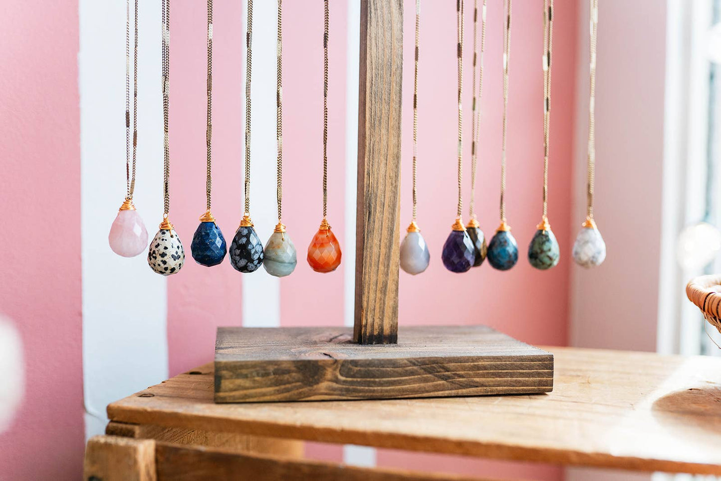 Zara Natural Stone Drop Necklace | Green Aventurine