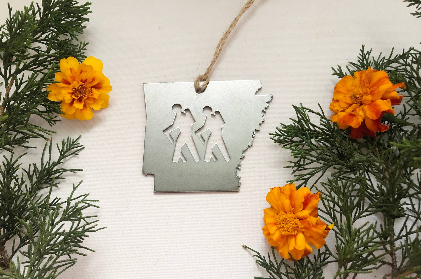 Arkansas State Hikers Ornament made from Raw Steel
