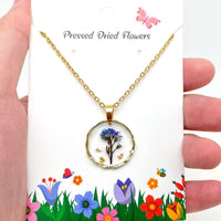 Dried Flowers Floral Irregular Round Pendant Necklace - PDF