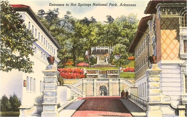 AR-21 Entrance to Hot Springs National Park - Vintage Image, Postcard