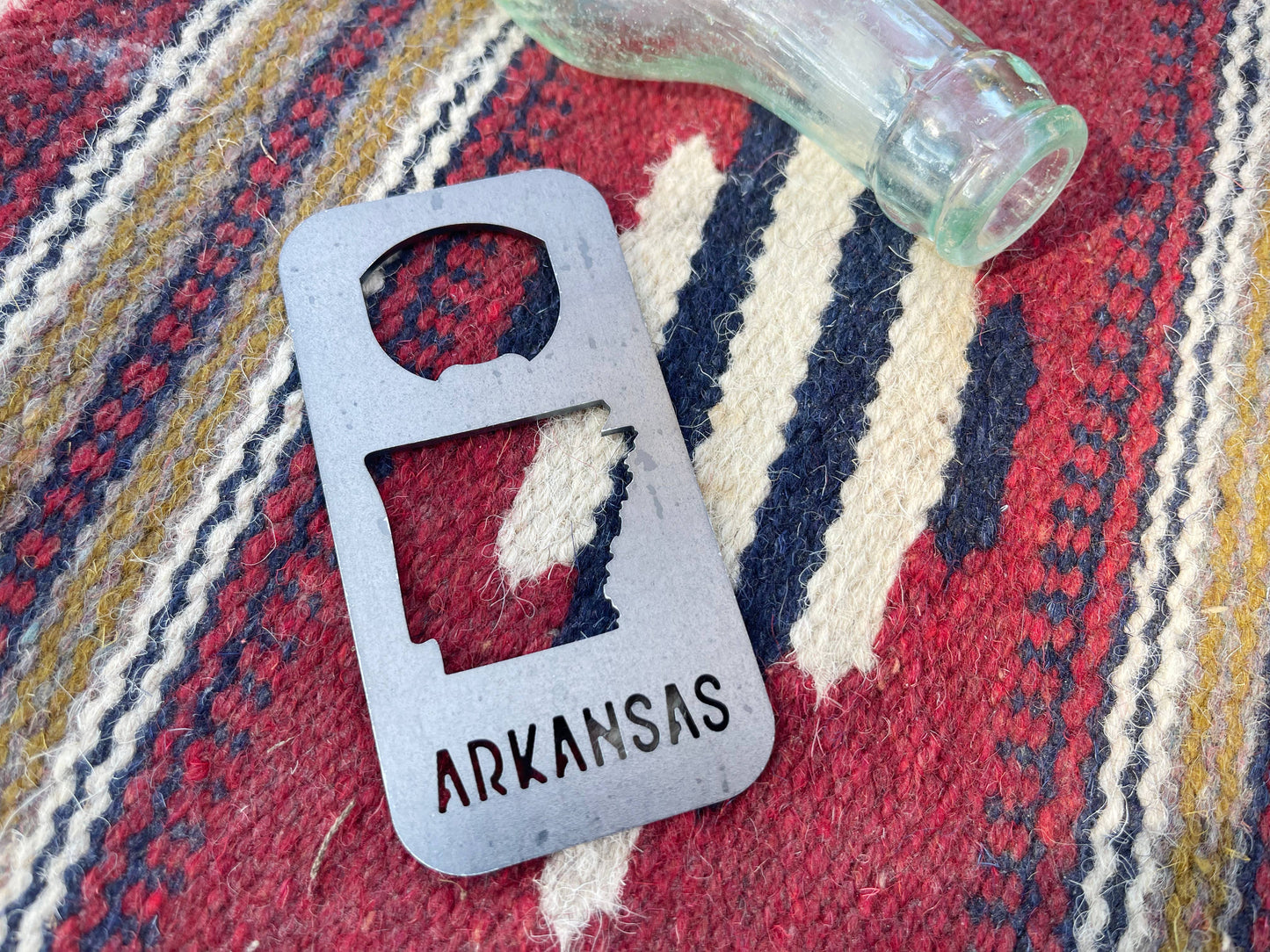 Arkansas State Rectangle Bottle Opener made from Raw Steel