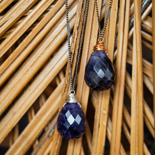 Zara Natural Stone Drop Necklace | Dog Tooth Amethyst