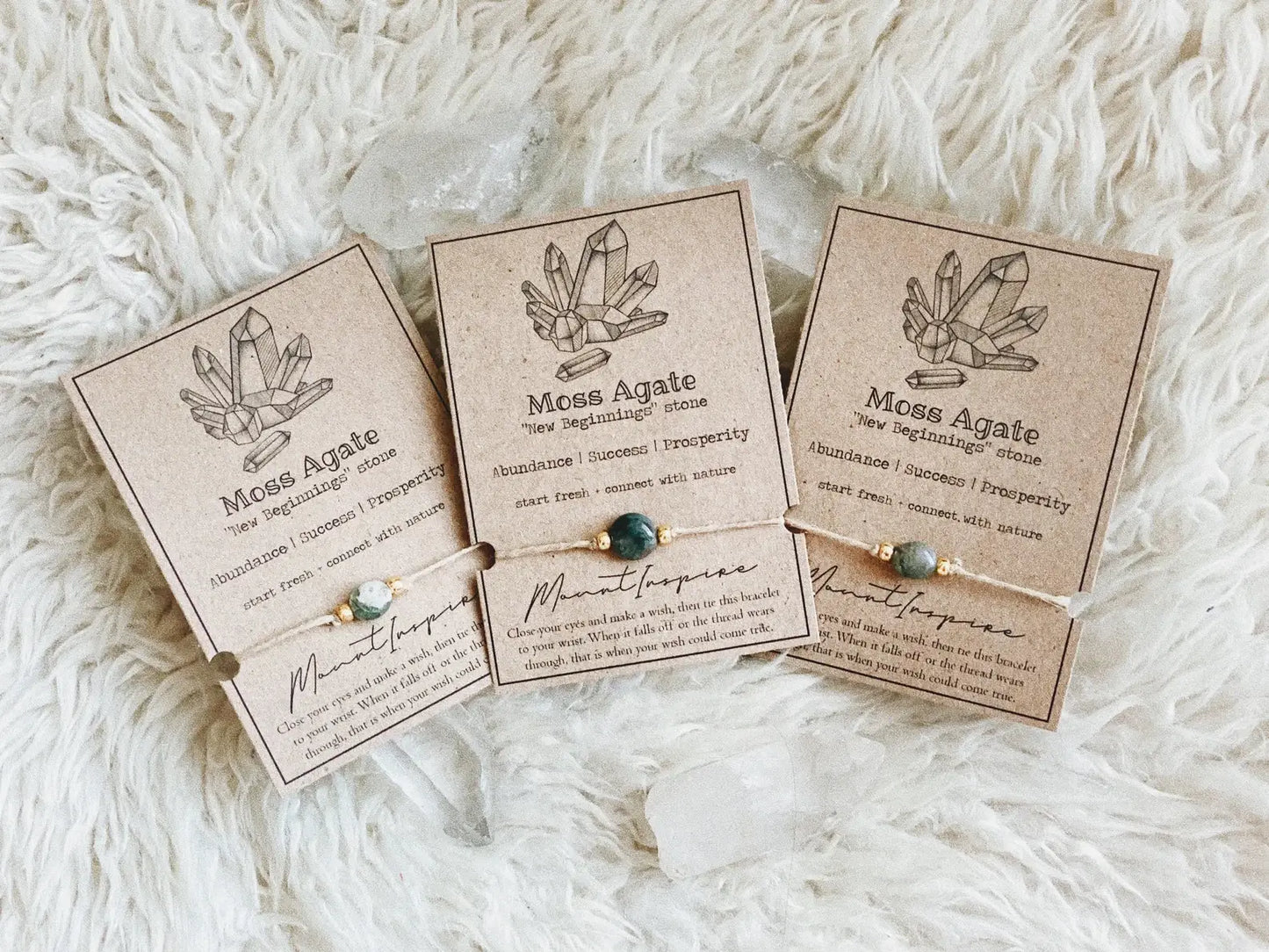 Moss Agate Crystal Wish Bracelet with Hemp Cord & Gold Beads