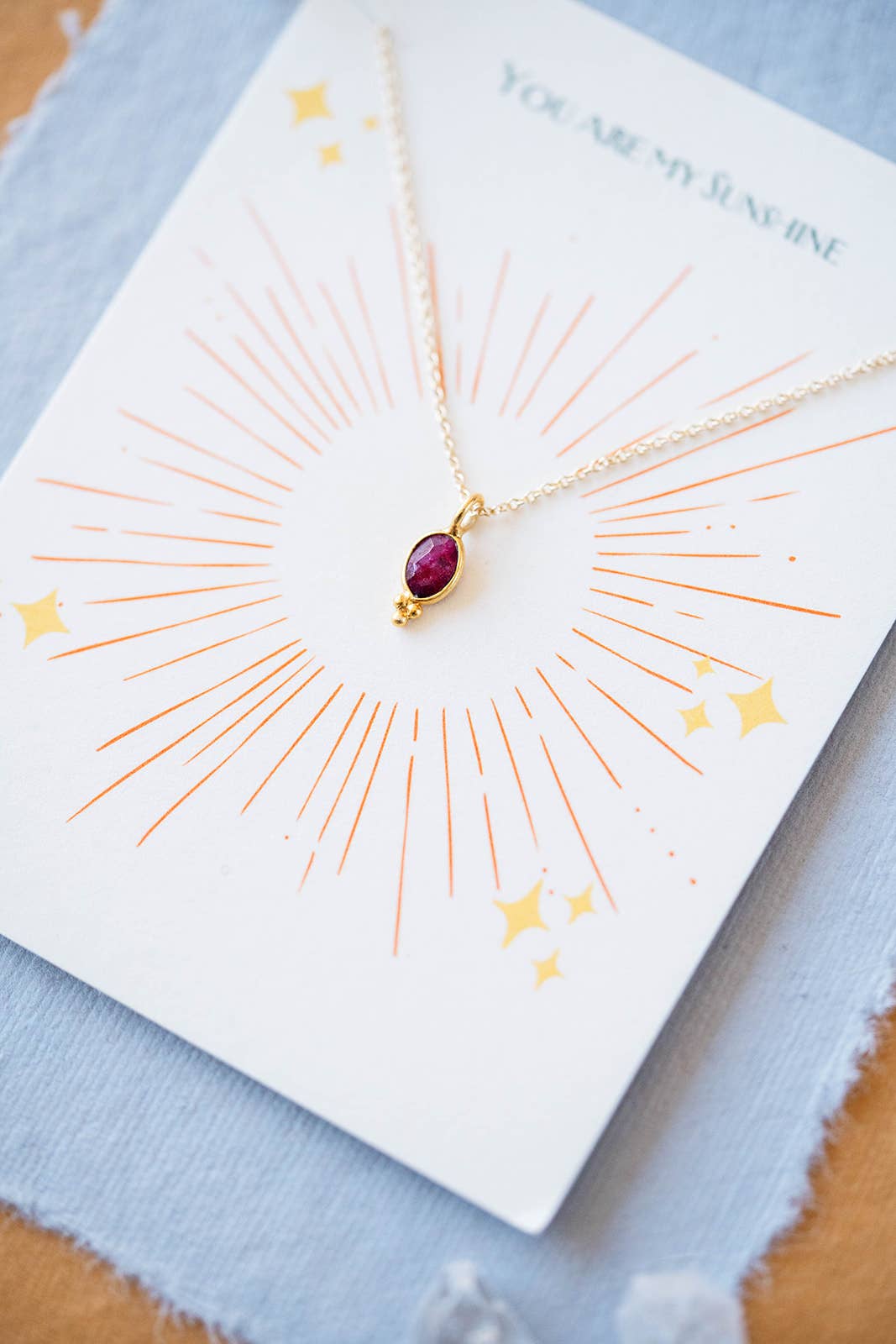 Tiny Gemstone Necklace on "YOU ARE" Card