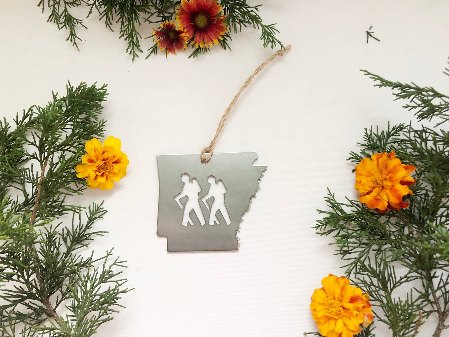 Arkansas State Hikers Ornament made from Raw Steel