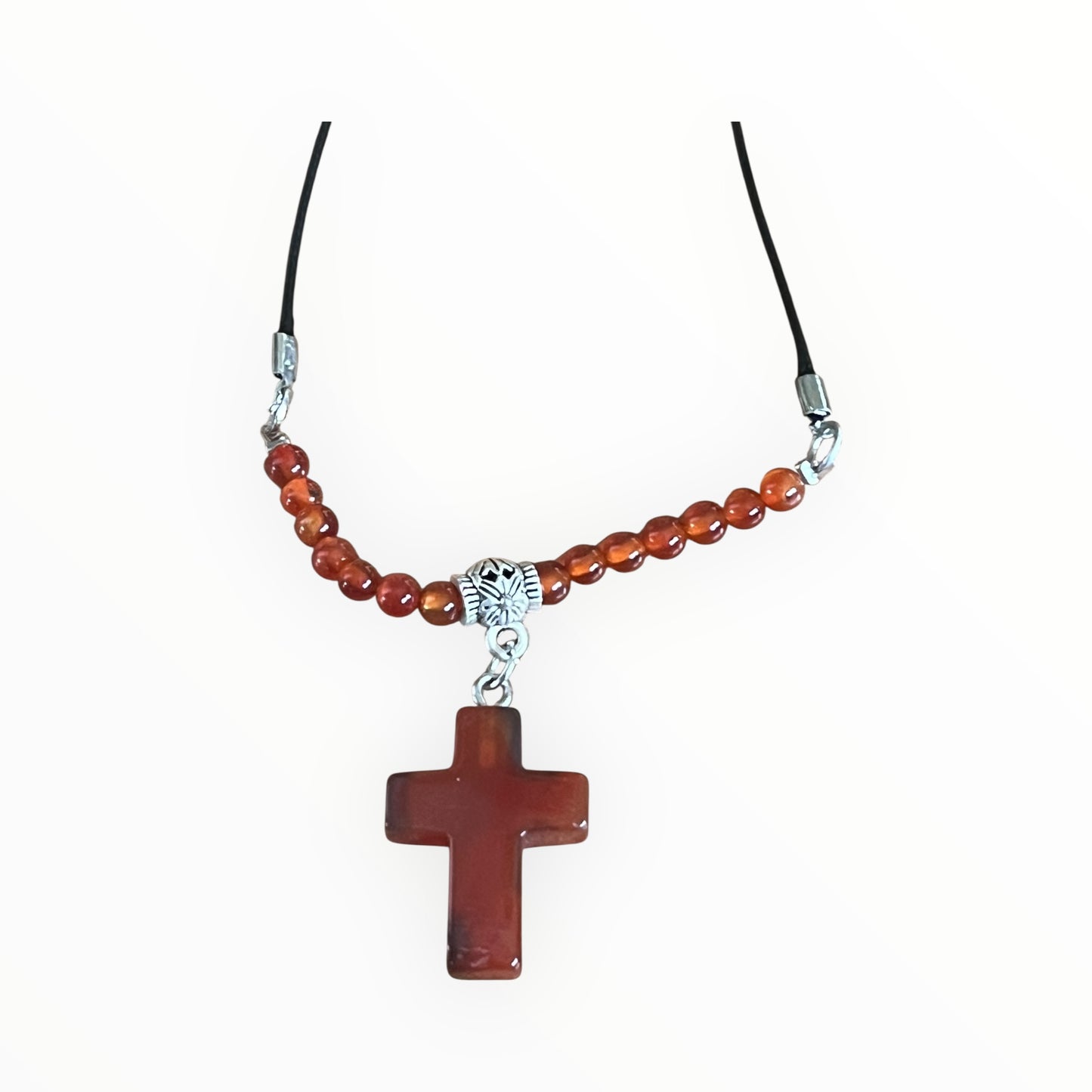 Gemstone Cross Necklace | Natural Stone on Black Cord