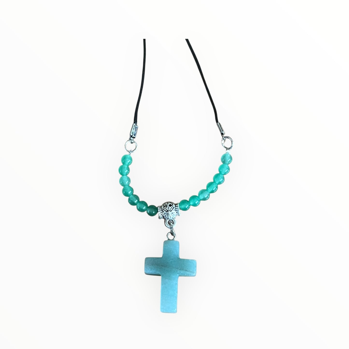 Gemstone Cross Necklace | Natural Stone on Black Cord