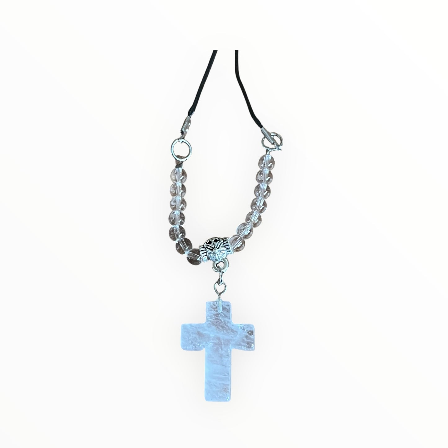 Gemstone Cross Necklace | Natural Stone on Black Cord