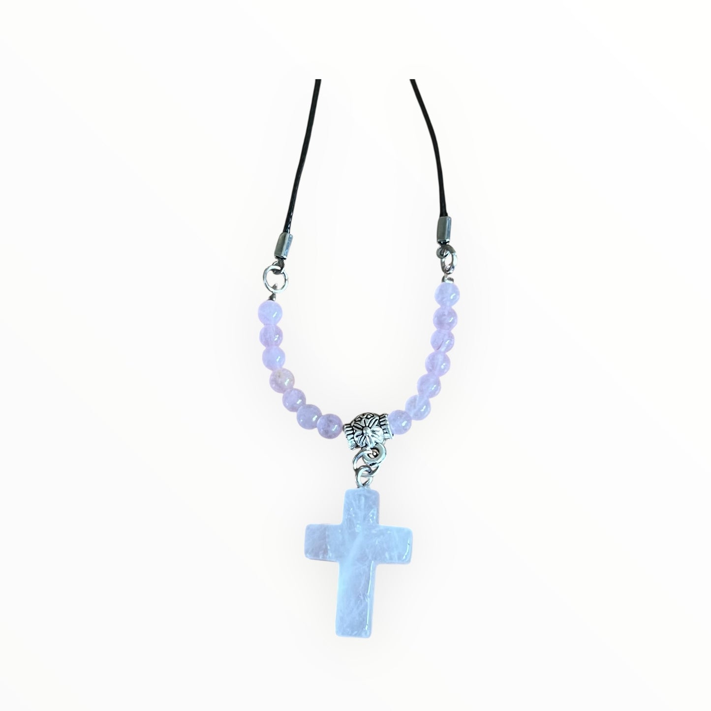 Gemstone Cross Necklace | Natural Stone on Black Cord