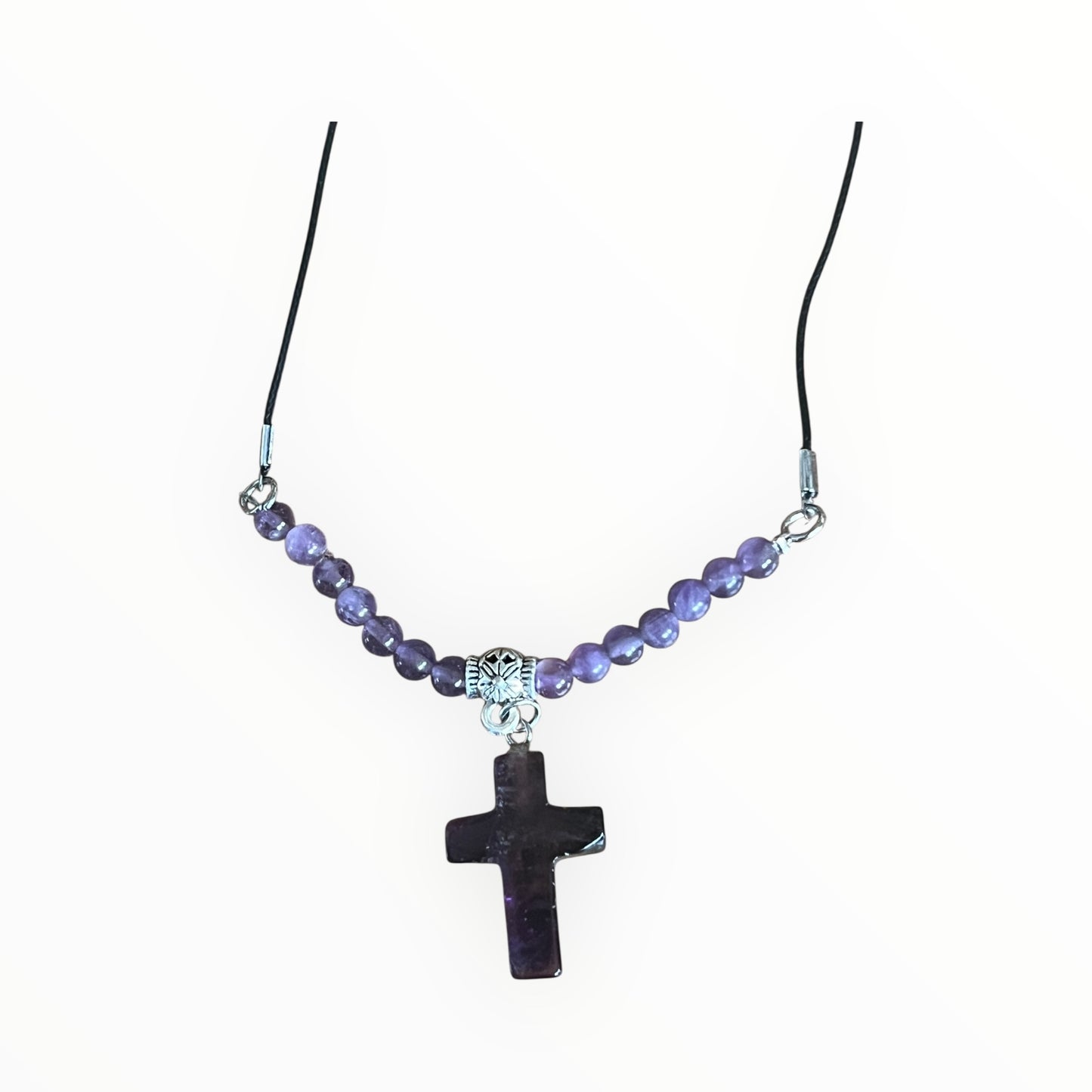 Gemstone Cross Necklace | Natural Stone on Black Cord