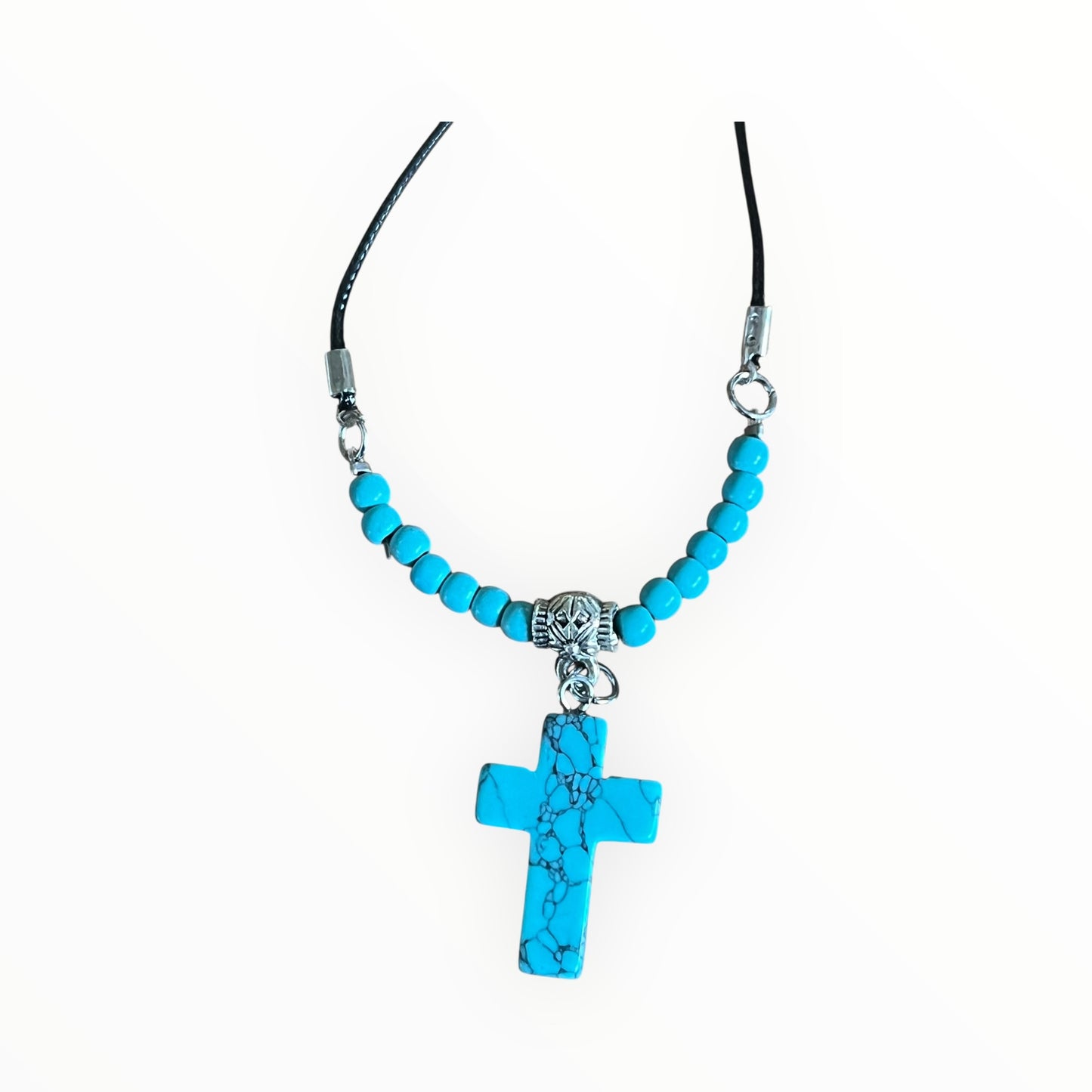 Gemstone Cross Necklace | Natural Stone on Black Cord