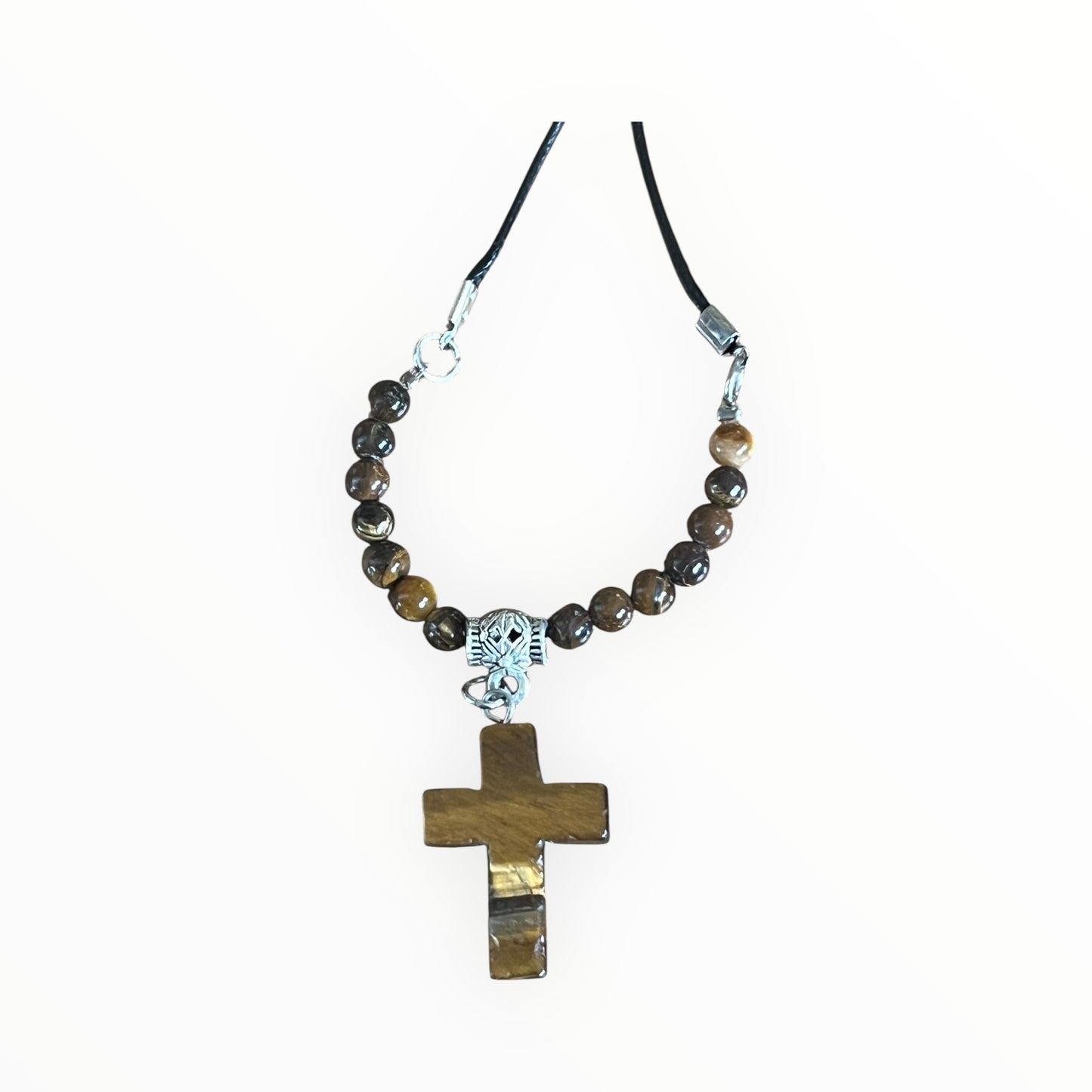 Gemstone Cross Necklace | Natural Stone on Black Cord