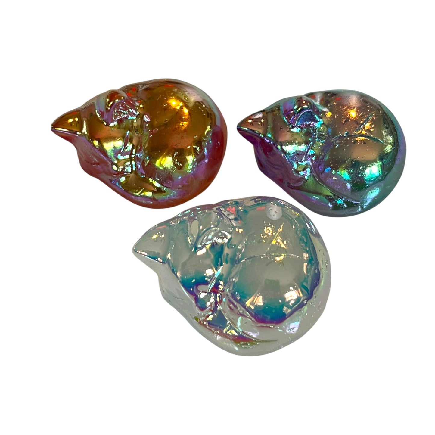 Obsidian and Fluorite Cat Carvings | Sleeping, Sitting & Aura Cats (2–4”)