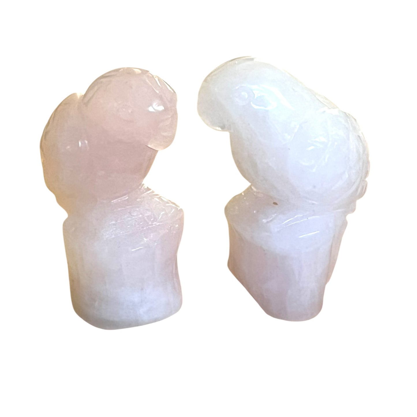 Rose Quartz Parrot Carvings | Hand-Carved Crystal (2.5”)