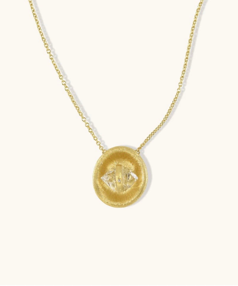 Herkimer Quartz Spinner Necklace with Diamond Accent